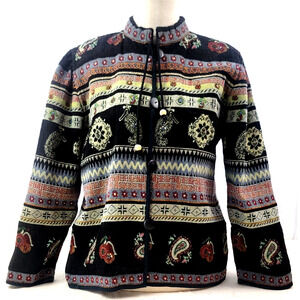 Vintage Flashback Southwestern Tapestry Jacket Beaded Boho Blazer Medium India